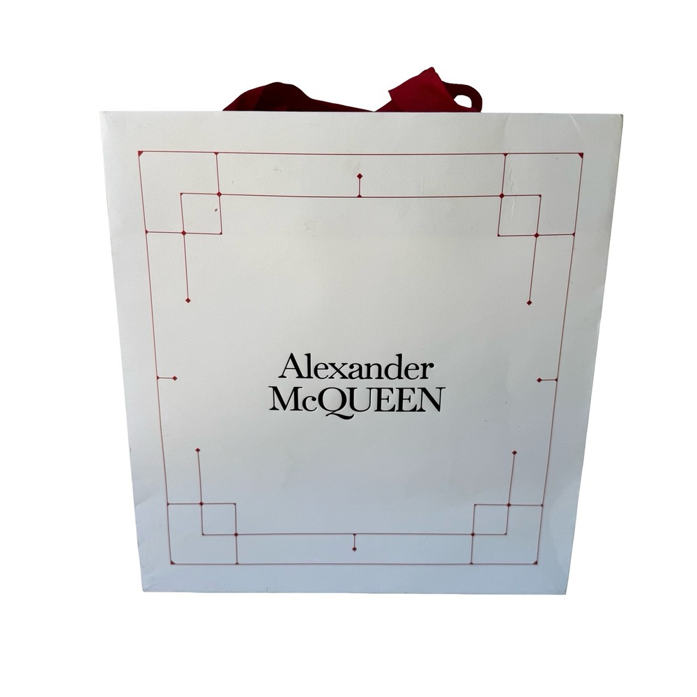 Alexander McQueen White Paper Boutique Shopping Bag‎ Red Ribbon Handles Logo